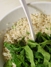 Cooked Israeli Couscous with Shredded Baby Greens